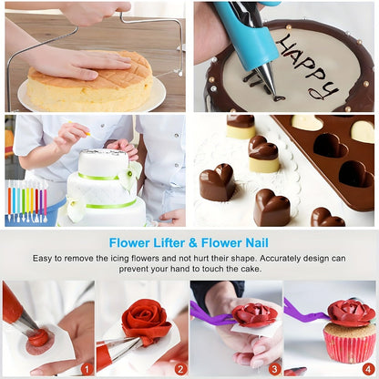 Piping Bags and Tips Set 492pcs Complete Cake Decorating Kit with Turntable Frosting Spatula Chocolate Mold Baking Tools for Beginners Professionals
