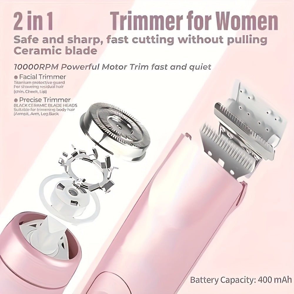 Electric Shaver 2-in-1 Bikini and Facial Razor with USB Rechargeable Power for Dry or Wet Use in Three Colors