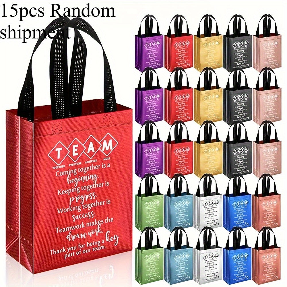Gift Bag Set Employee Appreciation Print, 15 Random-Color Non-Woven Handle Bags in Ten Message Designs