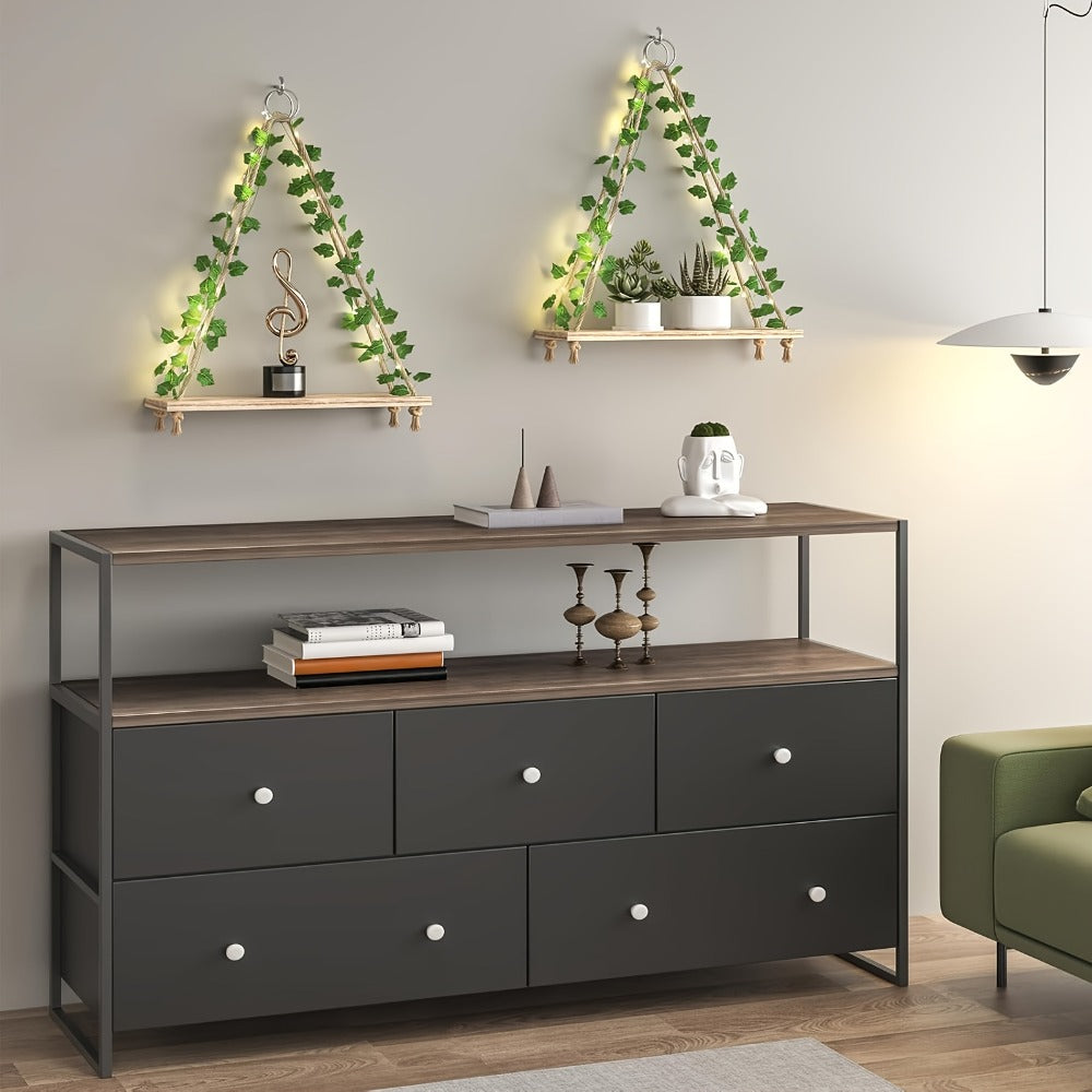 Hanging Wall Shelf Set with Macrame-Style Ropes, Artificial Ivy, LED Light Strands and 2- to 4-Piece Options