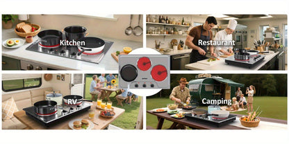Portable Electric Cooktop Triple Burner 1800W – Royalcraft Countertop Electric Stove with Knob Control, Indicator Light, Compatible with All Cookware, Silver