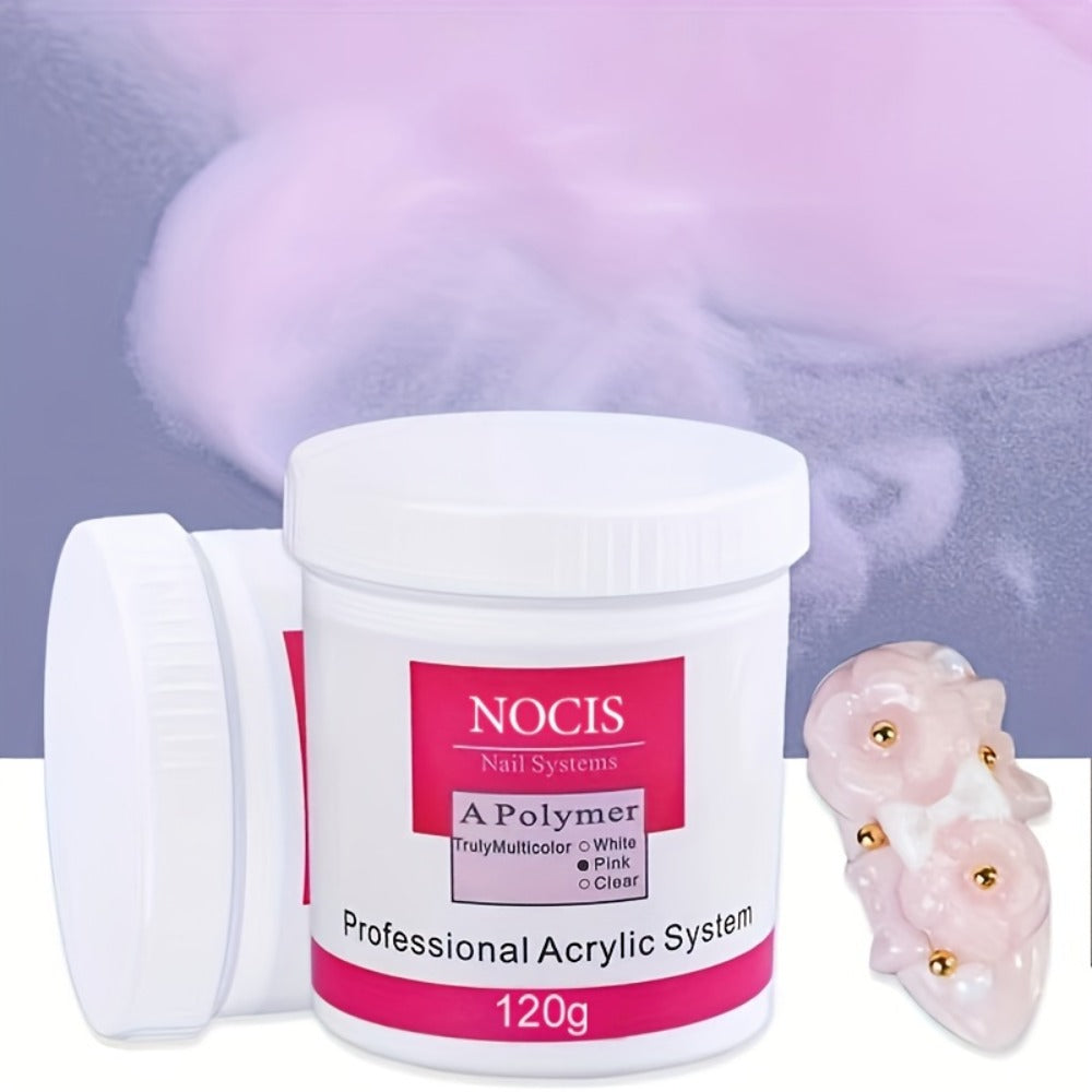 NOCIS 120g Acrylic Nail Powder Jar in White, Pink or Transparent Color for Use with Compatible Acrylic Liquid