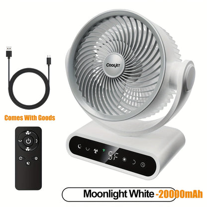 Camping Fan with LED Light Battery Powered 20000mAh 40000mAh 9-Inch 5-Speed Remote Control 90° Tilt 120° Oscillating Quiet Air Circulator for Outdoor Home