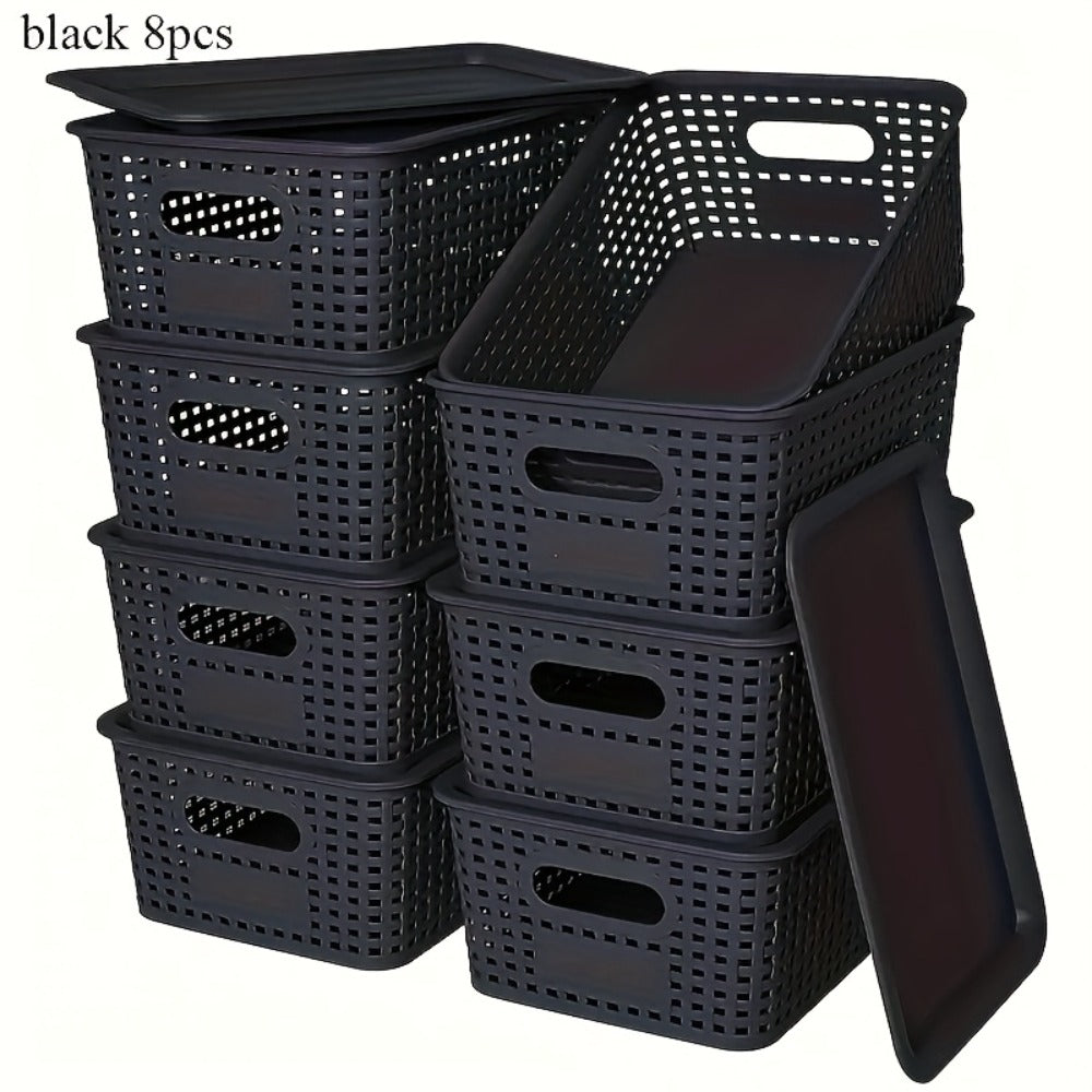 Flip-Top Lid Storage Baskets Set of 8 in White for Desktop, Documents and Shelf Organization