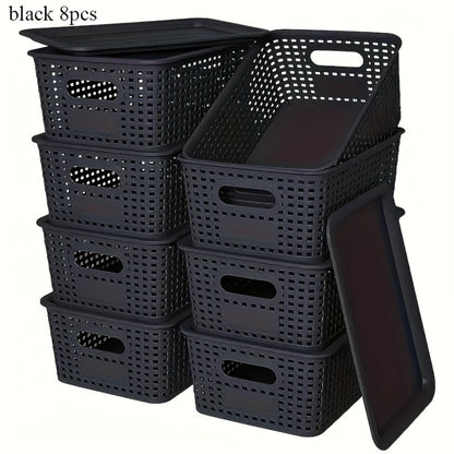 Flip-Top Lid Storage Baskets Set of 8 in White for Desktop, Documents and Shelf Organization