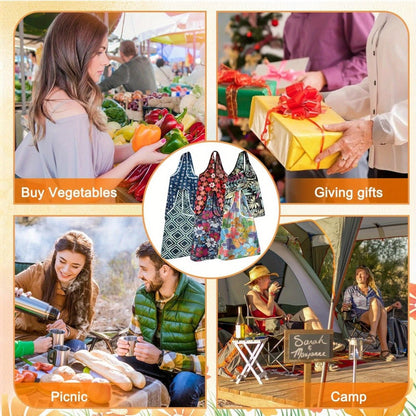 Foldable Reusable Shopping Bag Set with Assorted Printed Designs in 18- or 36-Piece Pack Options