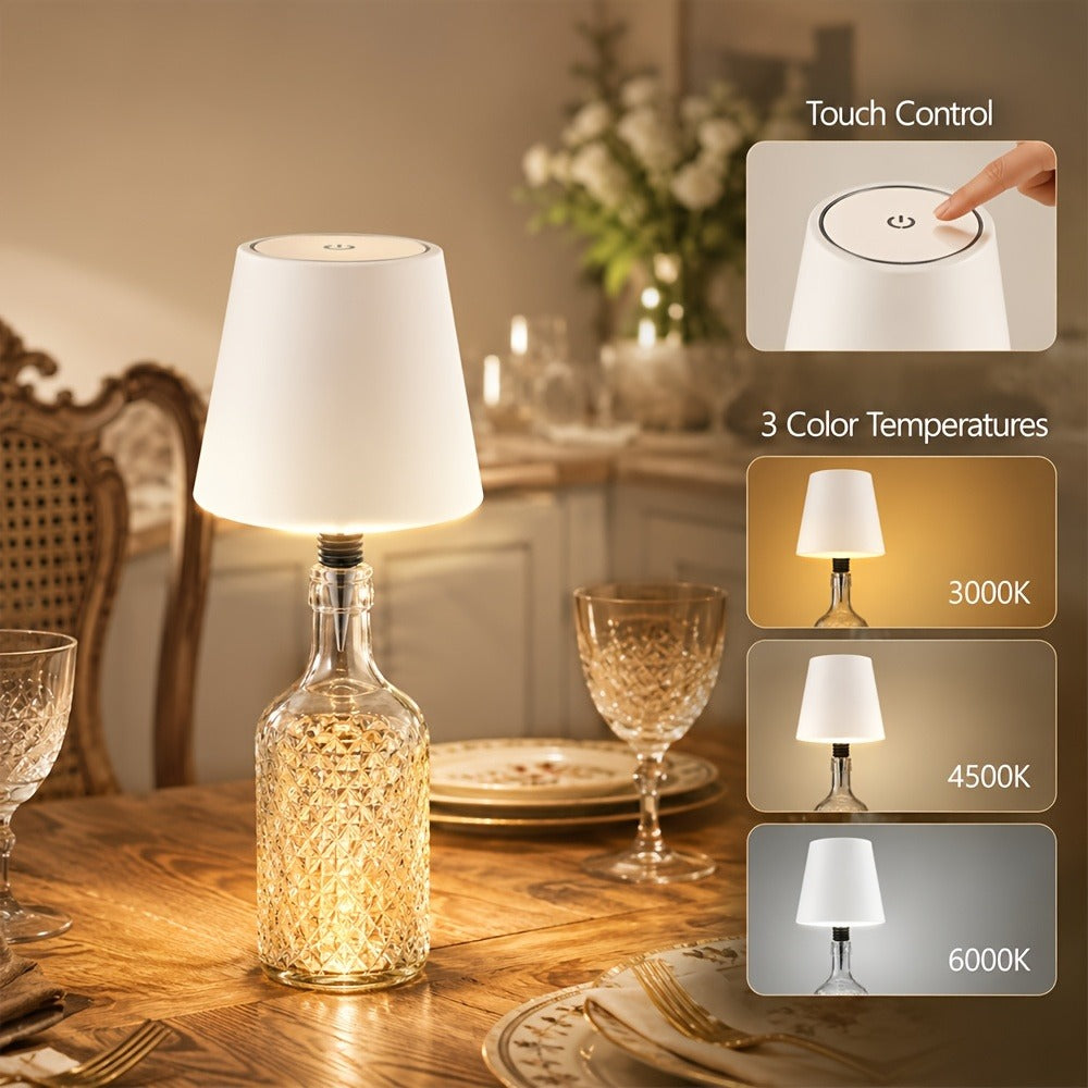 Rechargeable LED Bottle Lamp Table Lamp, 3 Color Temperatures, Touch Control Dimmable Bedside Light for Bedroom Dining Room Bar Desk – Modern Minimalist Design