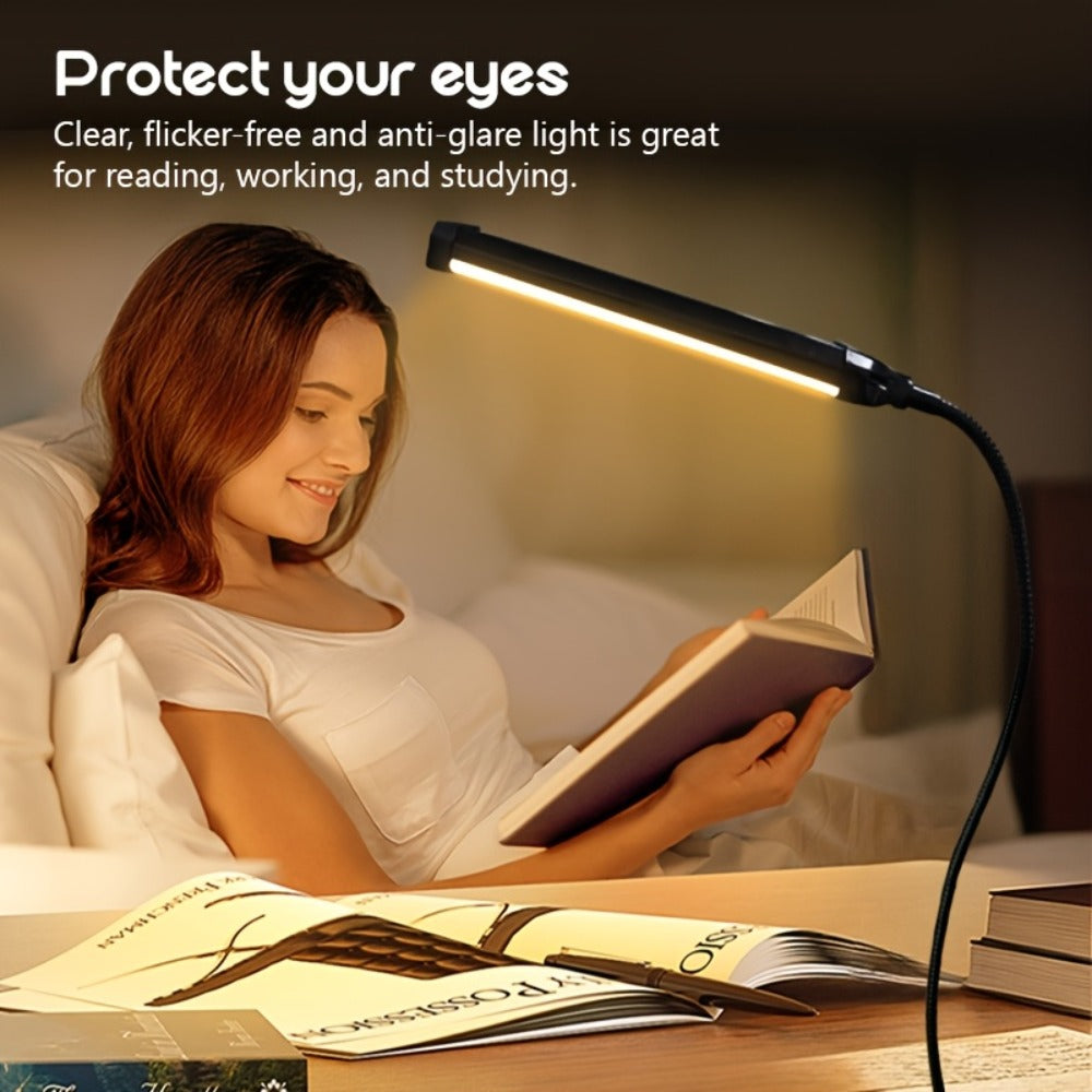 Clip-On LED Desk Lamp with 38cm Light Bar, 40cm Gooseneck, USB Inline Controller and Three Light Colors