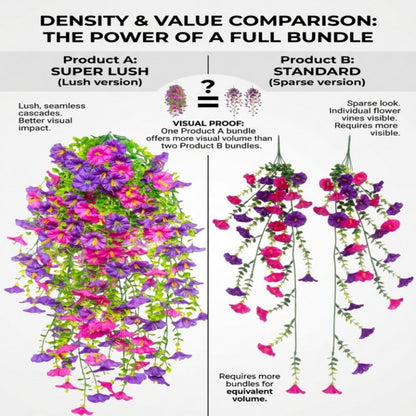 Three-Piece Artificial Rose Vine Garland with 216 Listed Flowers in Twelve Exact Color Combinations