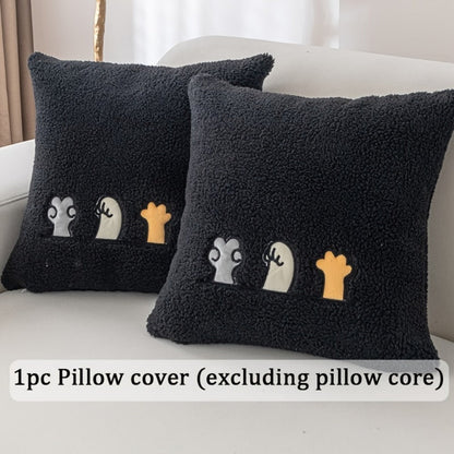 Sofa Cover Thick Plush Shearling Panels with Animal and Bone Embroidery and Non-Slip Feature for 2 to 4 Seats