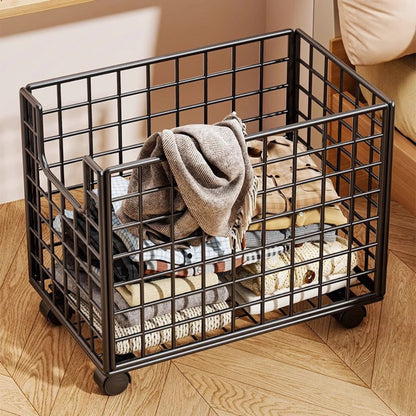 Rolling Metal Storage Basket with Wheels – Multifunctional Wire Organizer Cart for Laundry Room, Bathroom, Kitchen & Closet, Open Shelf Bin, No Lid, Home Organization Storage Basket