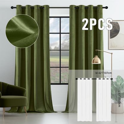 Velvet Room Darkening Curtains 2 Panels | Grommet Top Thermal Insulated Soundproof Blackout Curtains for Living Room Bedroom, Soft Solid Color Vintage Window Drapes