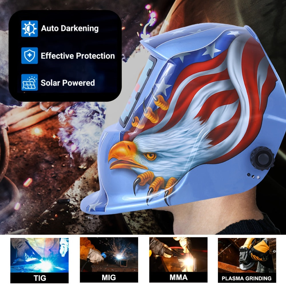 Auto-Darkening Welding Helmet Solar Powered True Color – Wide View DIN 9-13 Adjustable, 1/25000s Response, Lightweight Welder Headgear for TIG MIG MMA Plasma