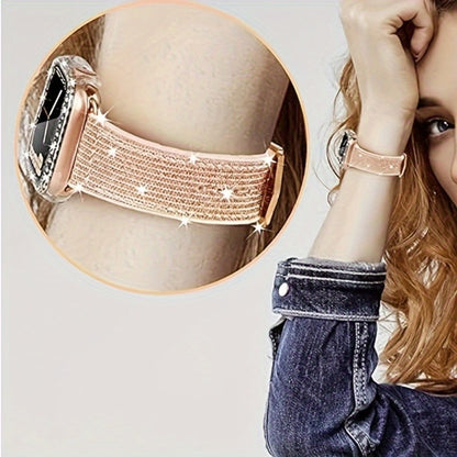 Rhinestone Mesh Watch Band and Matching Case Set for Apple Watch in 19 Color-and-Size Options