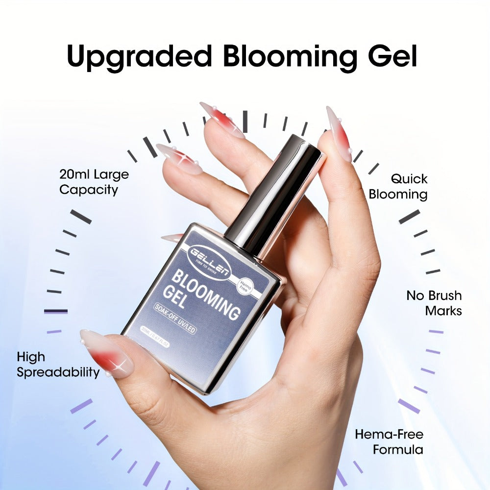 Clear Blooming Nail Art Gel Two-Bottle Set with 20ml Brush-Cap Bottles for Marble, Floral and Tie-Dye Designs