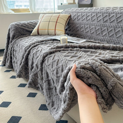 Sofa Cover 300 GSM Shu Velveteen Jacquard Throw in Three Sizes and Five Solid Colors for Armchair to Sectional