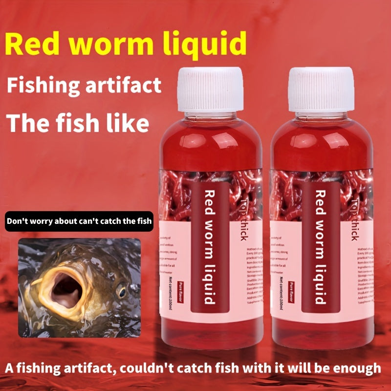 Two-Piece 100 ml Liquid Fish Bait with Red Worm Scent Label for Trout, Carp, Bass and Cod Fishing