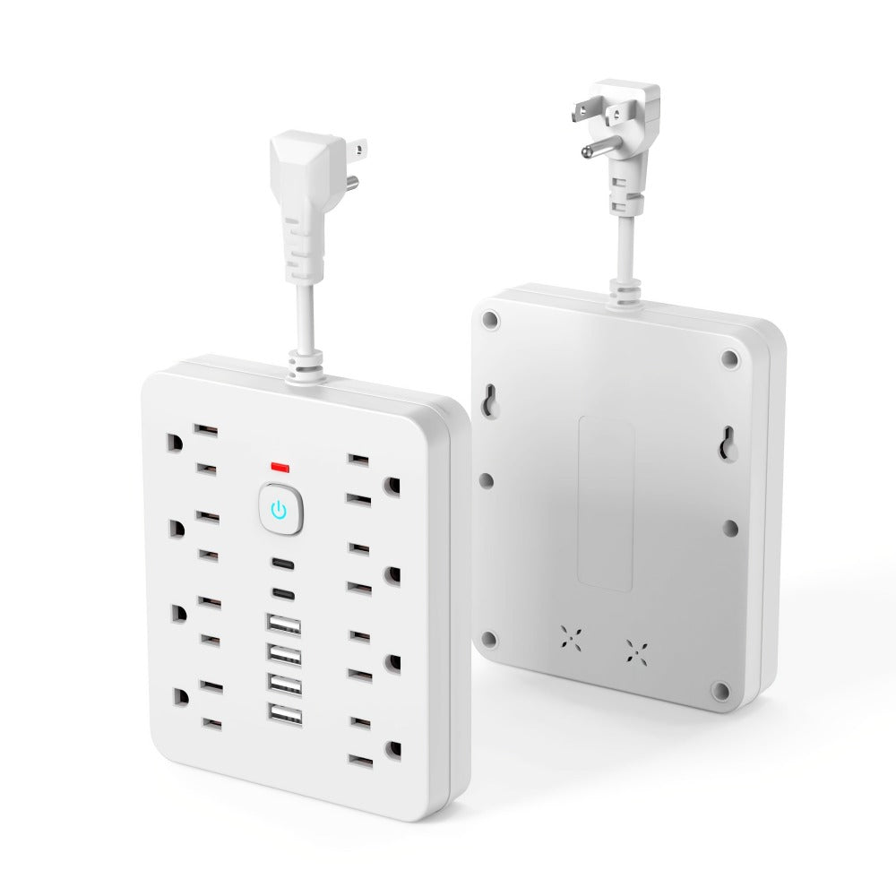 Power Strip 14-in-1 Surge Protector with 8 AC Outlets, 4 USB-A, 2 USB-C and Black or White Finish