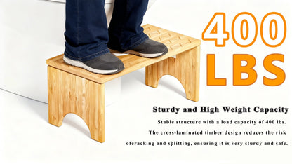 Foldable Bamboo Toilet Footstool with 7-Inch Height, Curved Opening and Anti-Slip Feet for Bathroom Use