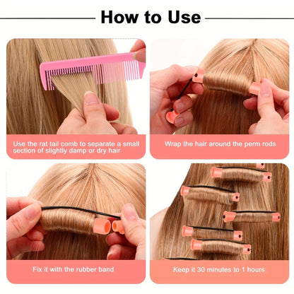 50pcs Soft Foam Perm Rods Heatless Hair Rollers with Comb – No-Heat Flexible Curl Rods for Long-Lasting Curls, Waves & Ringlets, DIY Home & Salon Hairdressing Styling Tool for Women All Hair Types