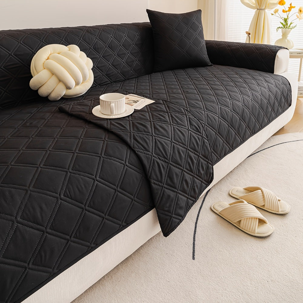 Sofa Cover Three-Piece Soundwave Embossed Set with Sofa Panel, Two Armrest Covers and Anti-Slip Mat