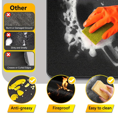 BBQ Grill Mat Fireproof & Heat Resistant - Double-Sided Fiberglass Grill Pad for Outdoor Grills, Fire Pits & Smokers | Waterproof Oil-Proof Deck & Patio Protector | Easy Clean BBQ Splatter Mat