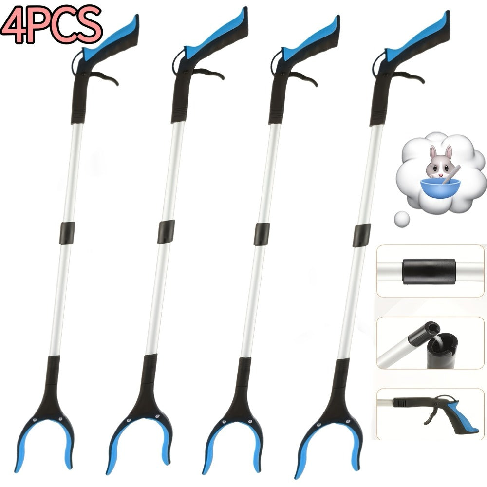 Thirty-Two-Inch Foldable Grabber Reacher Tool with Rotating Jaw, Magnetic Tip and Two- or Four-Piece Blue Sets