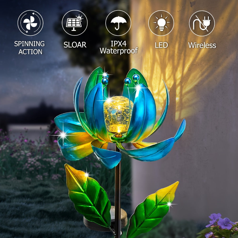 Solar Garden Light Rotating Windmill Flower with Color-Changing LED and Purple or Blue Options