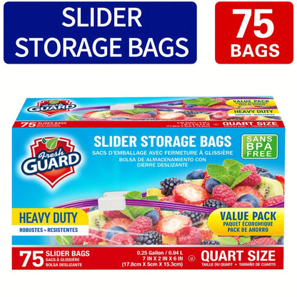 Storage Bags Fresh Guard Slider Freezer Bags in Quart, Gallon and 2.5-Gallon Sizes with 22- to 150-Count Options