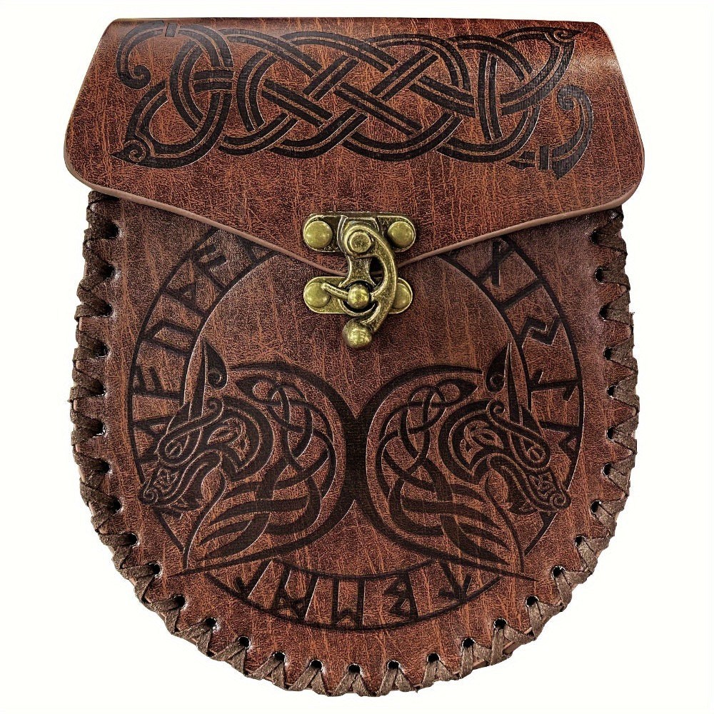 Costume Accessories Faux Leather Medieval Belt Pouch with Five Embossed Design Options in Brown or Black