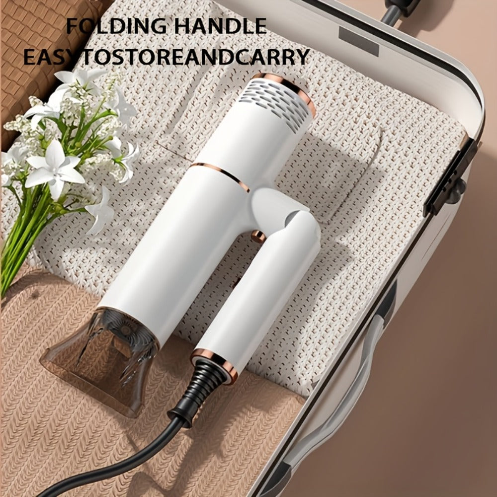 Foldable Hair Dryer with Concentrator Nozzle & Stand — Bristle Motor Hot & Cold Air, Quick Dry Professional Blow Dryer for Women & Men, Home Travel Dorm, White Blue Pink Champagne