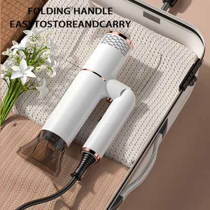 Foldable Hair Dryer with Concentrator Nozzle & Stand — Bristle Motor Hot & Cold Air, Quick Dry Professional Blow Dryer for Women & Men, Home Travel Dorm, White Blue Pink Champagne