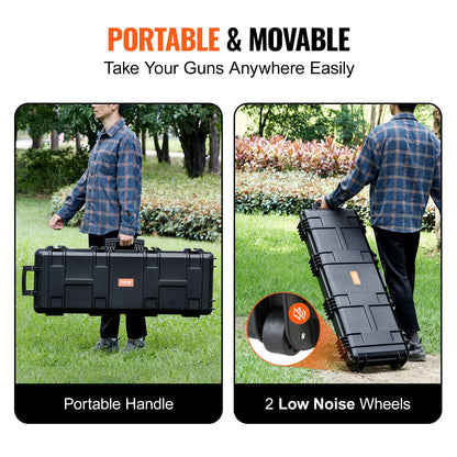Rifle Hard Case 42 Inch Lockable with Wheels 3 Layer Foam Crushproof TSA Approved Hard Gun Case for 2 Rifles Shotguns Airsoft Guns Hunting Shooting Sport Storage