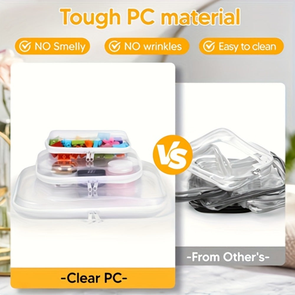 Clear Hard Shell Storage Bag Set 6Pcs Transparent Zippered Makeup Organizer Pouch Hard Plastic Pencil Case Travel Toiletry Bag Small Medium Large Sizes Multi-Purpose
