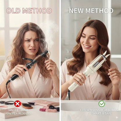 Automatic Rotating Curling Wand Hair Styling Tool with 150-210 C Settings and Three Color Options