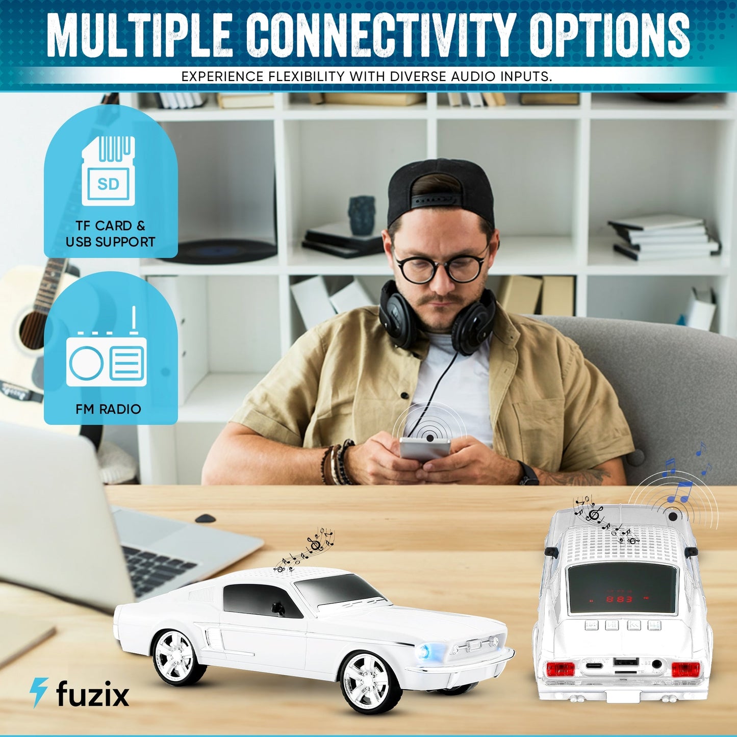 Fuzix WS-1967 Classic Car Bluetooth Speaker with LED Lights | Retro Replica Wireless Stereo, FM Radio, USB/TF/AUX, Built-in Mic, Rechargeable – Novelty Gift for Car Enthusiasts, Home, Travel & Parties