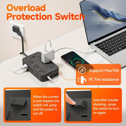 Surge Protector Power Strip 18-in-1 with 12 Wide-Spaced AC Outlets, 4 USB-A, 2 USB-C and Master Switch