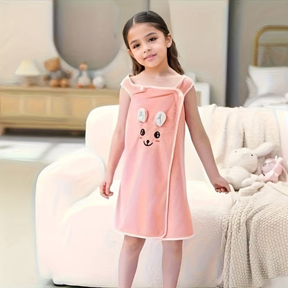 Bunny Ears Bath Towel Wrap for Girls - 250GSM Microfiber Cartoon Bath Skirt, Cute Kawaii Robe for Ages 6-12, Rose Red Purple Pink Blue, Fun Birthday Gift