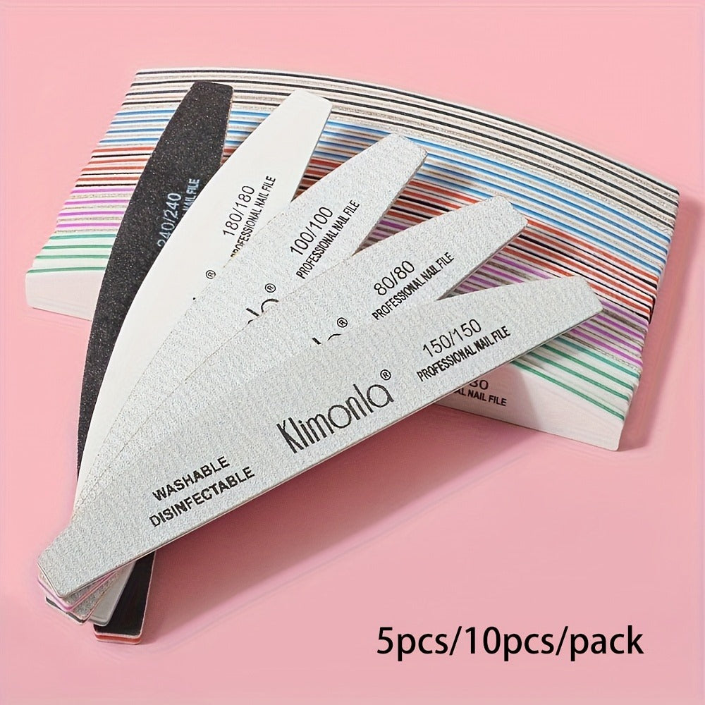 10-Piece Mixed Half-Moon Nail File Set with 80/80, 100/100, 150/150, 180/180 and 240/240 Grit Labels
