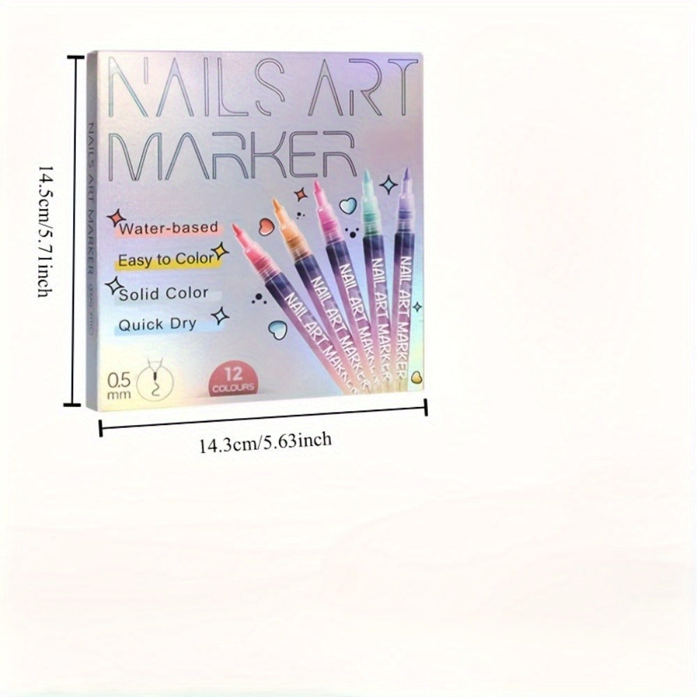 Nail Art Pens 12 Colors Quick Dry 3D Graffiti & Detail Brush Set – Ultra-Fine Precision Drawing Pen Kit for DIY Nail Design, Salon & Home Use, Vibrant Long Lasting Ink