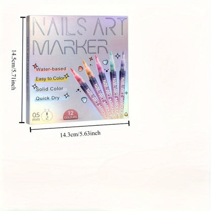 Nail Art Pens 12 Colors Quick Dry 3D Graffiti & Detail Brush Set – Ultra-Fine Precision Drawing Pen Kit for DIY Nail Design, Salon & Home Use, Vibrant Long Lasting Ink
