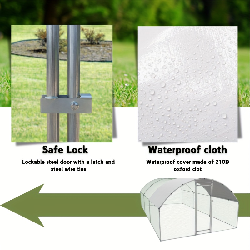 Walk-In Metal Poultry Enclosure in Six Size Options with Mesh Walls, Door and Partial Roof Cover