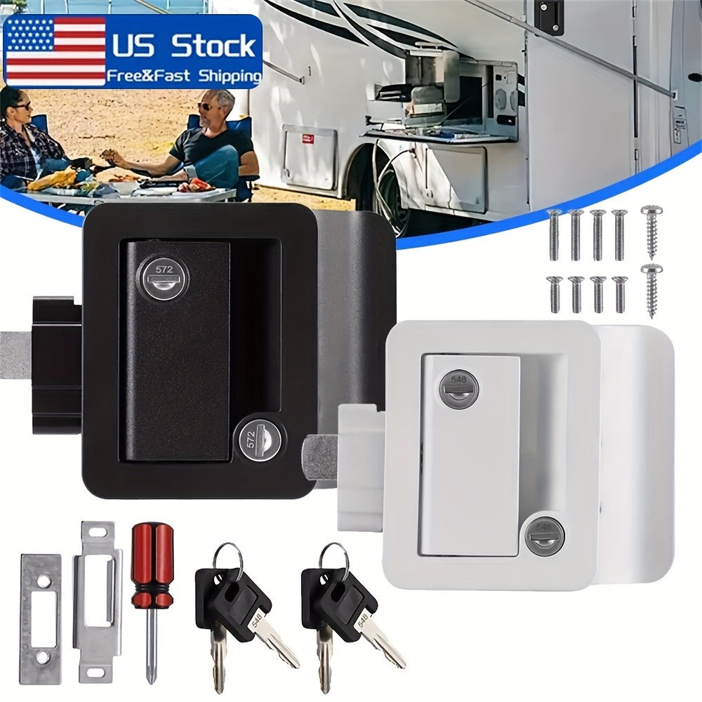 RV Door Lock Replacement – Travel Trailer Entry Door Lock with Deadbolt, Fits 2-3/4" x 3-3/4" Hole, 1-1/4" to 1-1/2" Door Thickness, Zinc Alloy, Includes 4 Keys, Compatible with Cargo & Horse Trailers