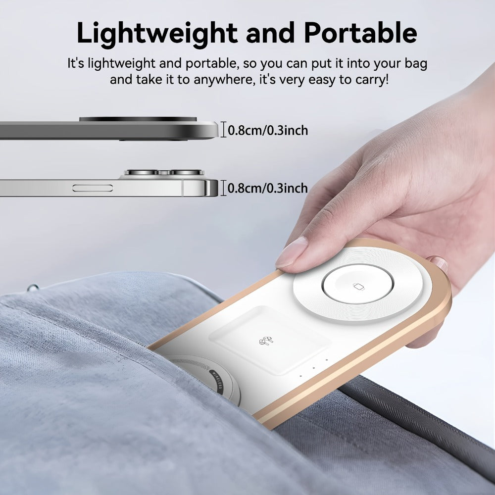 Samsung & iPhone 3-in-1 Wireless Charging Station Foldable 15W Fast Charger for iPhone 17/16/15/14/13/12, Apple Watch Ultra 2/Series 10/9/SE, AirPods Pro 4/3/2 & Samsung Galaxy S25/S24/S23 – 4 Colors Black Gold Silver Blue