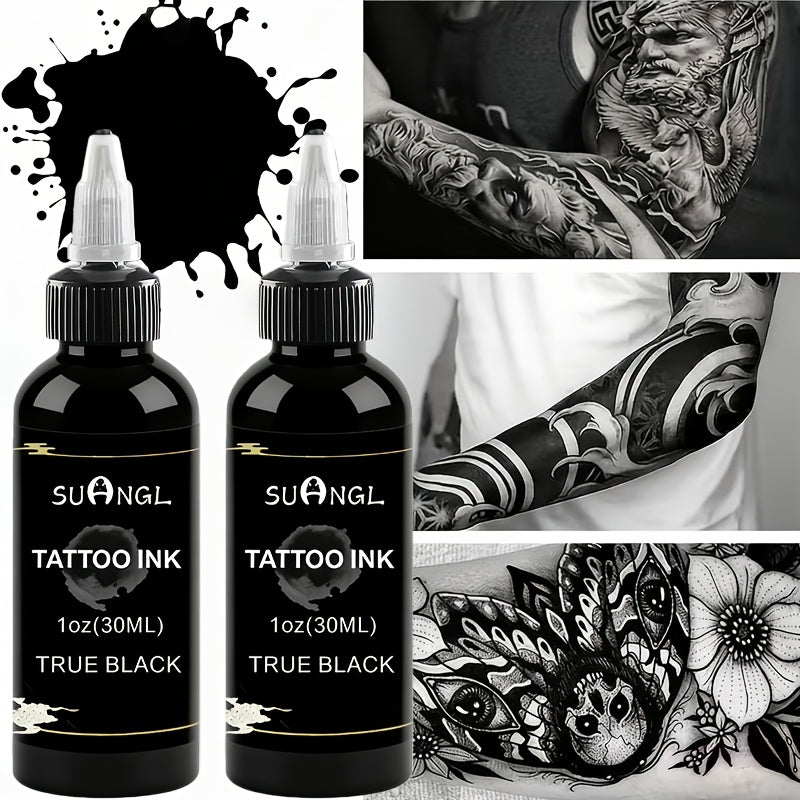 Tattoo Ink Black & White Set 1.01oz — High Brightness Fine Particle Formula, Permanent Body Ink, Needle & Machine Compatible for Professional Studios & Hobbyists