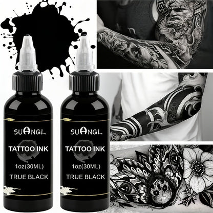 Tattoo Ink Black & White Set 1.01oz — High Brightness Fine Particle Formula, Permanent Body Ink, Needle & Machine Compatible for Professional Studios & Hobbyists