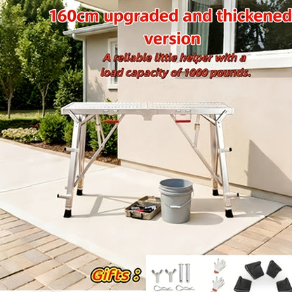 Aluminum Work Platform Height Adjustable Folding Portable Scaffold Bench Wide Base Safety Railing for Home Renovation RV Cleaning Window Painting 3 Sizes