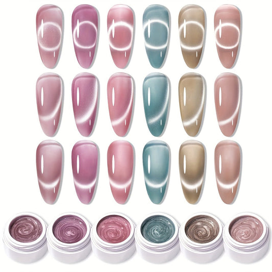 Gel Nail Polish MORDDA Six-Color Magnetic Cat Eye Kit with Included Nail Art Magnet for Home Manicures