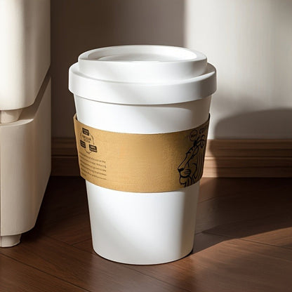 Compact Desktop Trash Can with Lift-Off Lid and White or Black Lion-Print Checkout Options