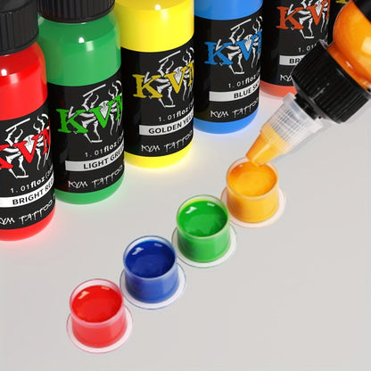 1oz Tattoo Ink Set 7 & 14 Colors Professional - 30ml Stable Vibrant Pigment Bottles, Fade-Resistant Permanent Ink for Rotary Coil & Pen Tattoo Machine, Complete Color Kit for Artists & Beginners